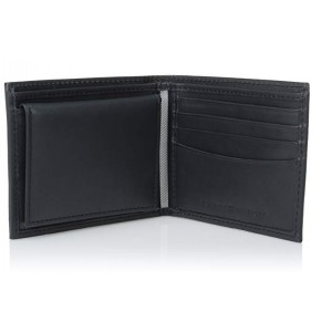 Tommy Hilfiger Men's Metal Logo Leather Passcase Wallet